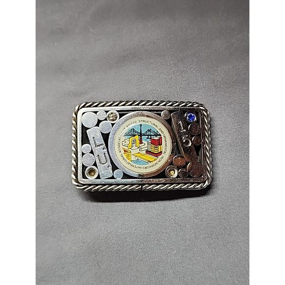 Vtg Bridge Structural Ornamental Ironworkers Belt Buckle NY Local 15 P.F.T COLOR - Picture 1 of 2